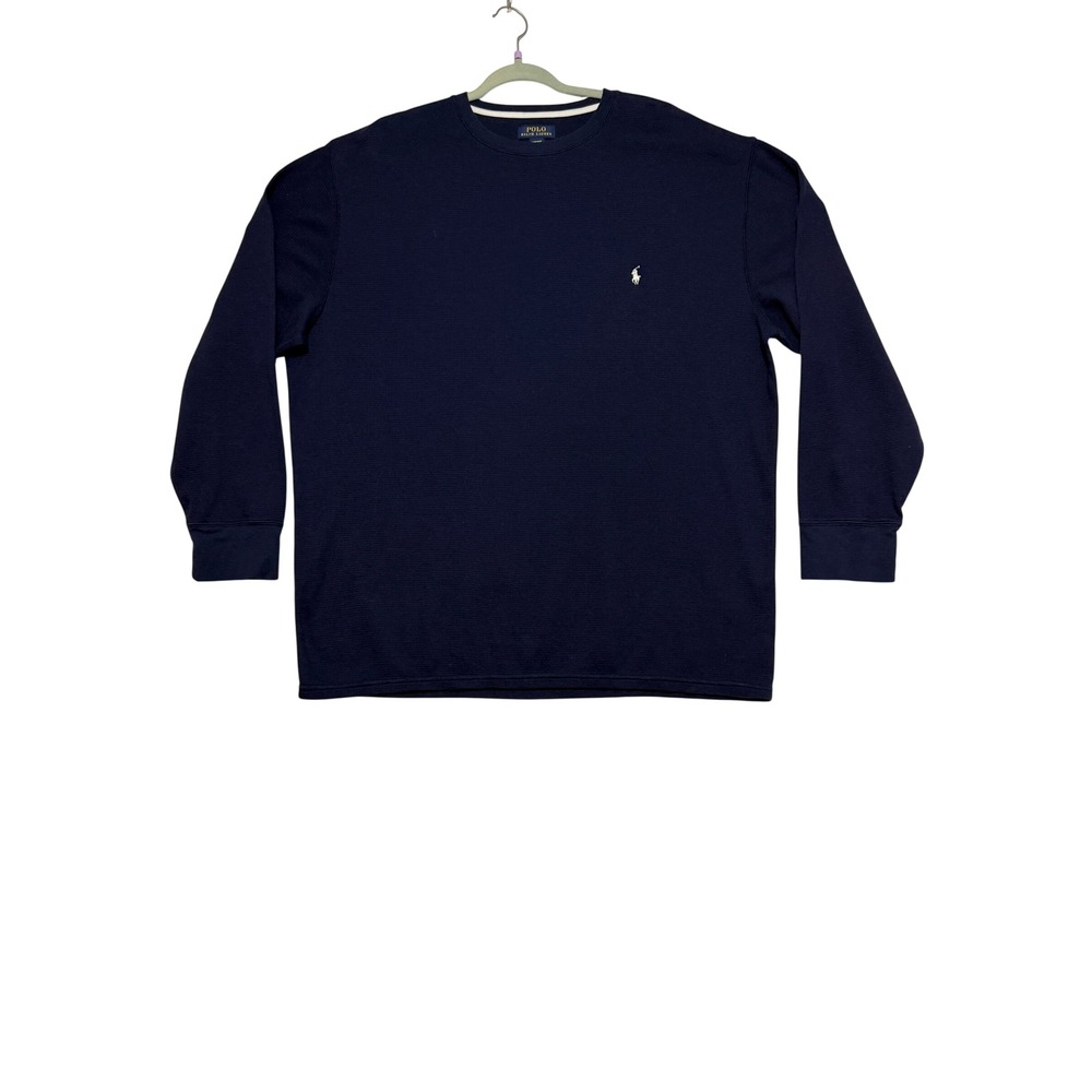 Polo Ralph Lauren Mens 4X Navy Blue Waffle Knit Sleepwear Long Sleeve Shirt